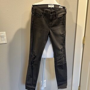 Frame Denim Women's Charcoal Distressed Skinny Jeans
